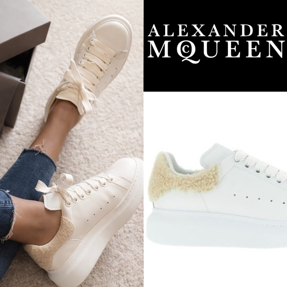 Lovely! Alexander McQueen iconic Oversized Sneakers -  White fur heel shearling